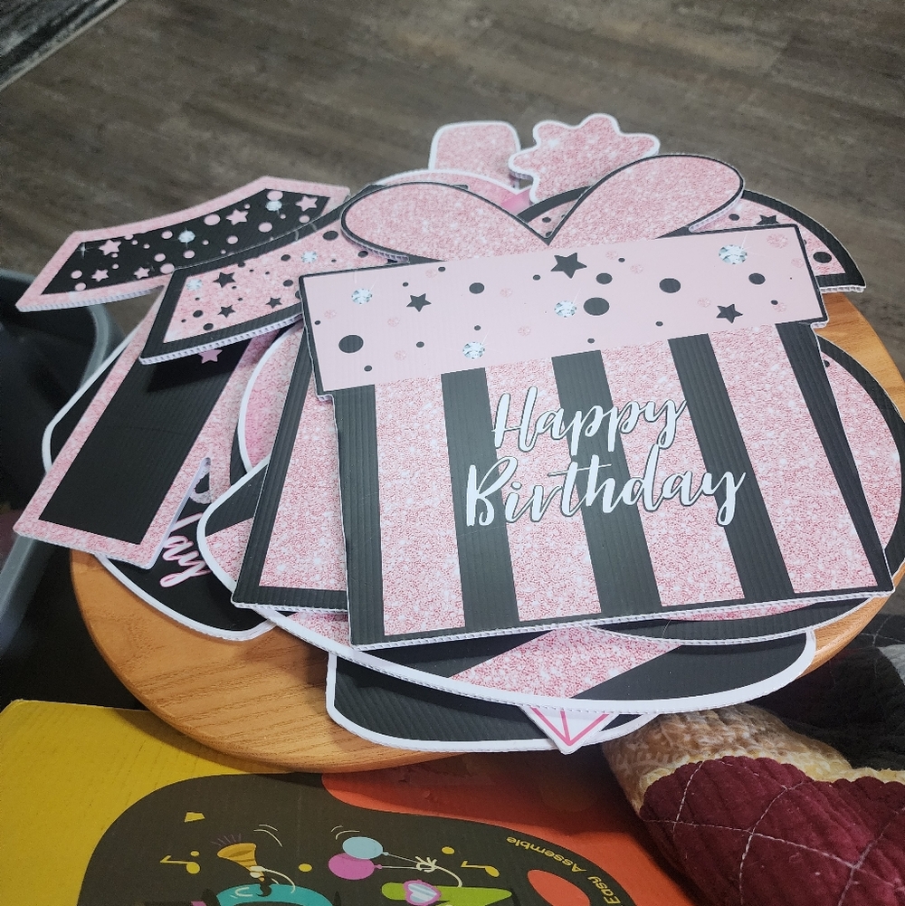 Abrand Pink and Black Happy Birthday Gift Box Wall Art